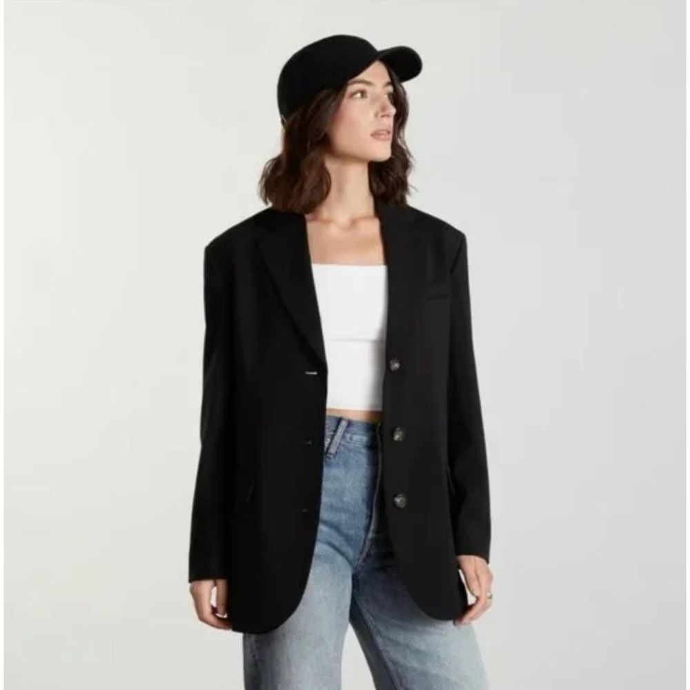 EVERLANE The 80's Blazer Black Size 4 Button Front Preppy Chic Tencel Cotton